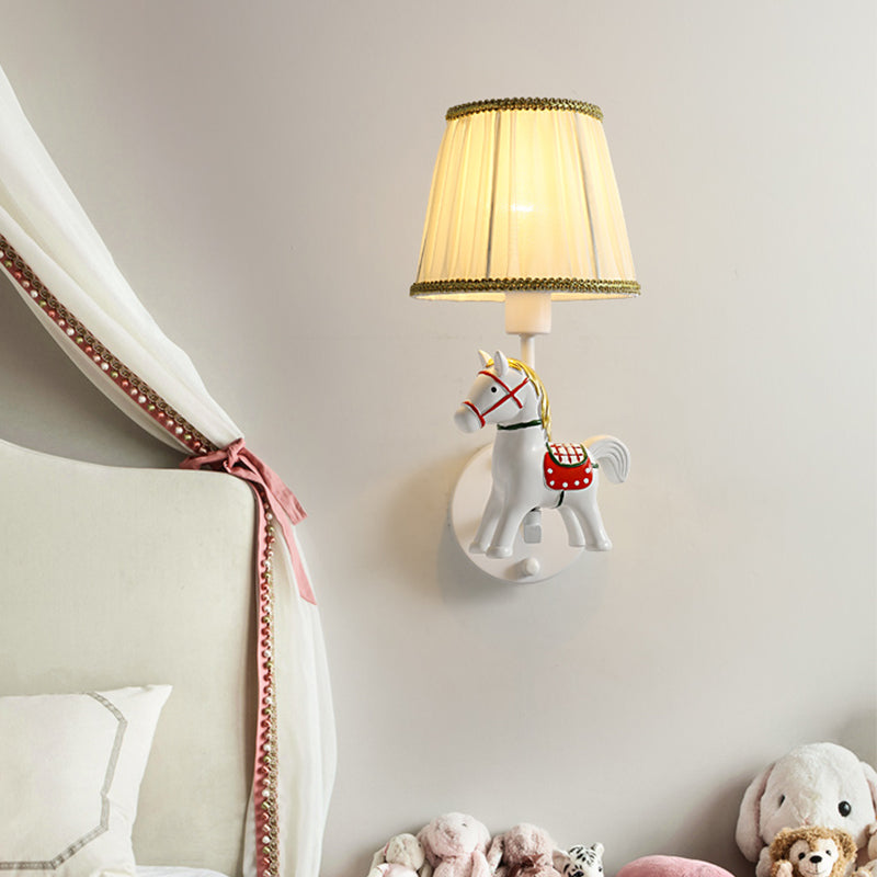 Vivolux | Single-Bulb Schlafzimmer Wandlicht Leuchte Cartoon Weiß Wandmontage Licht mit konischer Stoffschirme