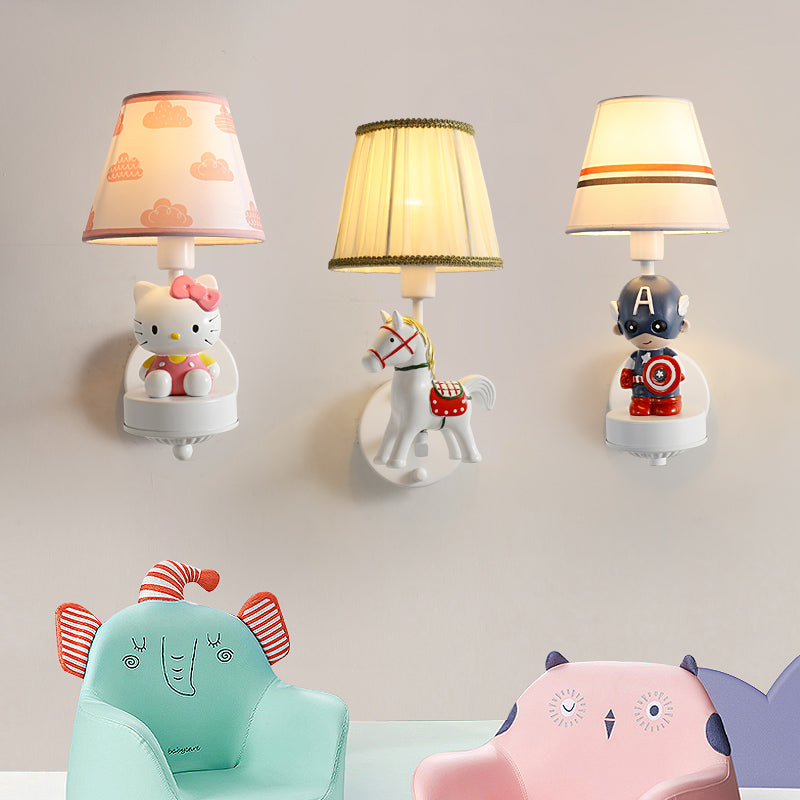 Vivolux | Single-Bulb Schlafzimmer Wandlicht Leuchte Cartoon Weiß Wandmontage Licht mit konischer Stoffschirme