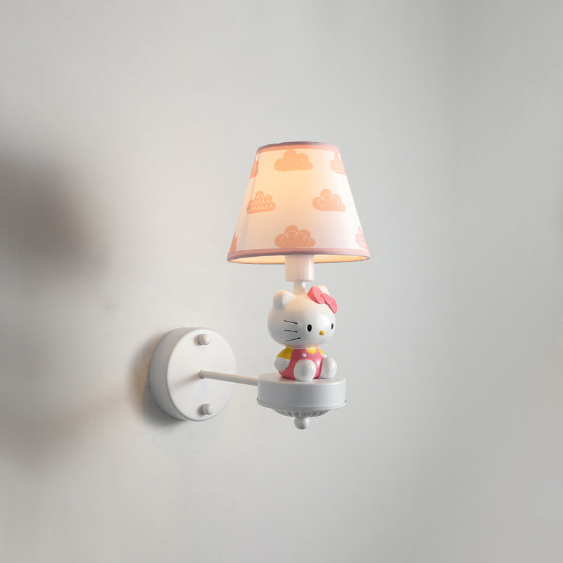 Vivolux | Single-Bulb Schlafzimmer Wandlicht Leuchte Cartoon Weiß Wandmontage Licht mit konischer Stoffschirme