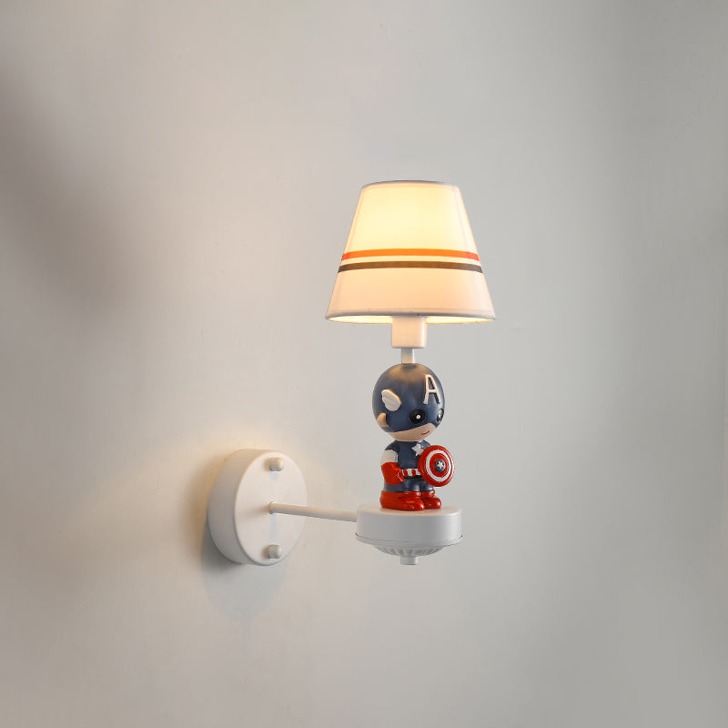 Vivolux | Single-Bulb Schlafzimmer Wandlicht Leuchte Cartoon Weiß Wandmontage Licht mit konischer Stoffschirme