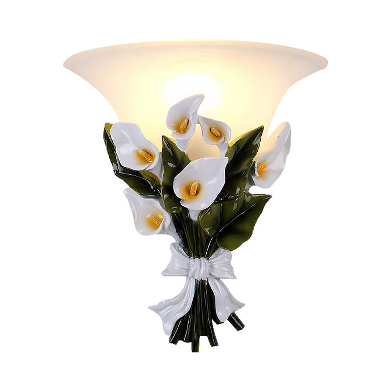 Vivolux | Uitlopende Witte Glazen Wandlamp Rustiek 1 Licht Woonkamer Muur Gemonteerde Licht met Groene Boeket