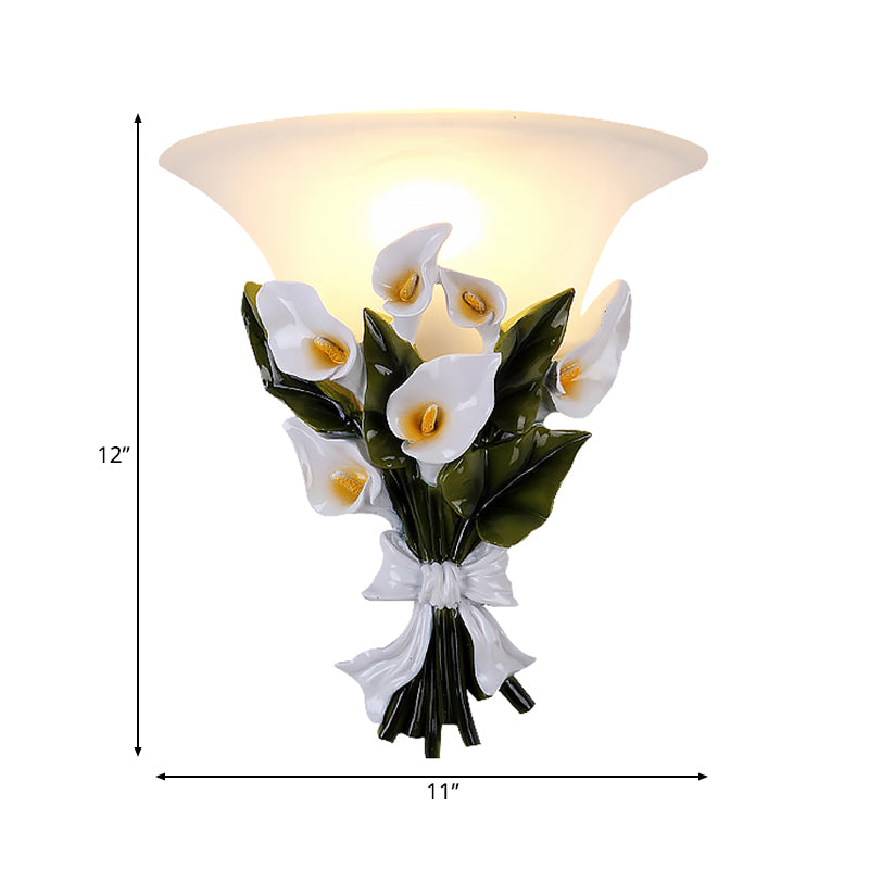 Vivolux | Uitlopende Witte Glazen Wandlamp Rustiek 1 Licht Woonkamer Muur Gemonteerde Licht met Groene Boeket