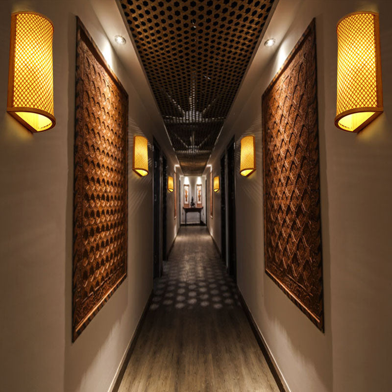 Vivolux | Geometrische Vorm Wandlamp Aziatisch Bamboe 1-Lichts Houten Wandlamp voor Slaapkamer