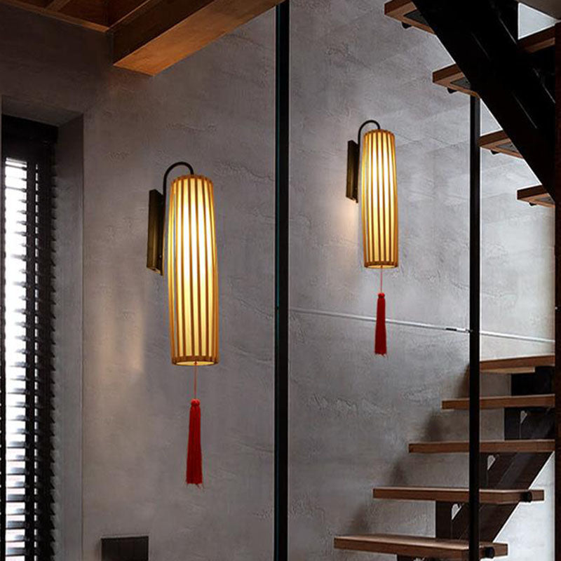 Vivolux | Geometrische Vorm Wandlamp Aziatisch Bamboe 1-Lichts Houten Wandlamp voor Slaapkamer