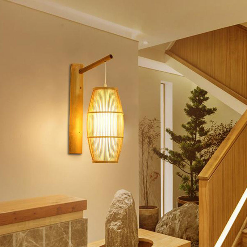 Vivolux | Geometrische Vorm Wandlamp Aziatisch Bamboe 1-Lichts Houten Wandlamp voor Slaapkamer