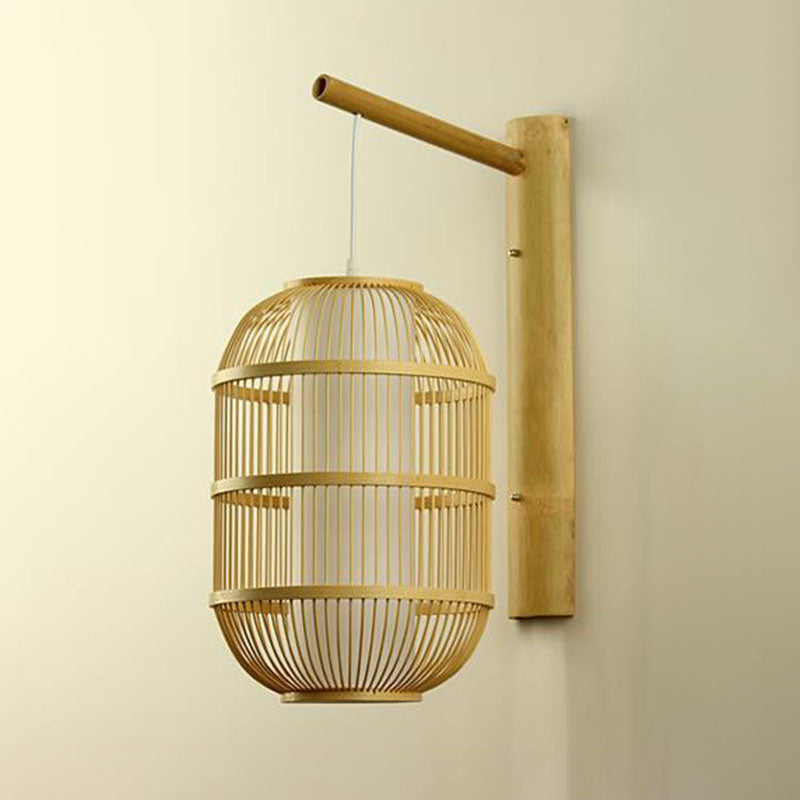 Vivolux | Geometrische Vorm Wandlamp Aziatisch Bamboe 1-Lichts Houten Wandlamp voor Slaapkamer