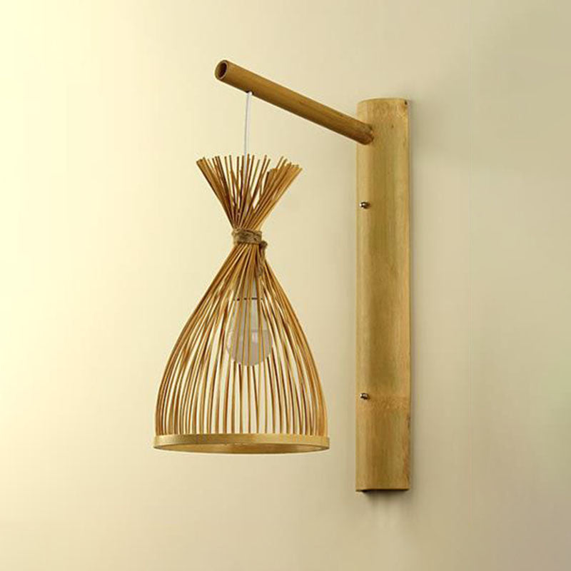 Vivolux | Geometrische Vorm Wandlamp Aziatisch Bamboe 1-Lichts Houten Wandlamp voor Slaapkamer