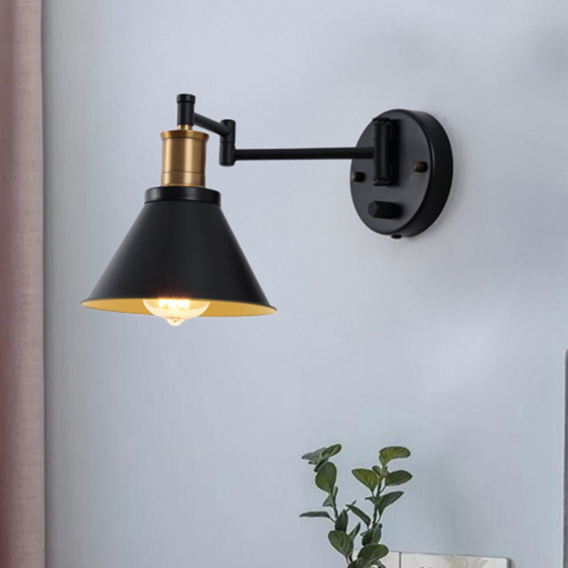 Vivolux | 1 Glühbirne Kegel Wandleuchte Industriell Matt Schwarz Metall Wandmontierte Lampe für Innenräume