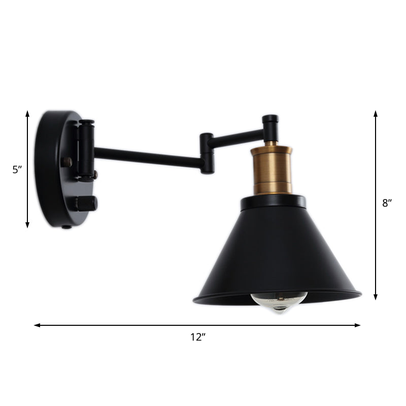 Vivolux | 1 Glühbirne Kegel Wandleuchte Industriell Matt Schwarz Metall Wandmontierte Lampe für Innenräume
