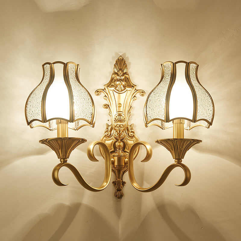 Vivolux | Traditionelle blütenförmige wandmontierte Leuchte Rippling-Glas-Wandleuchte in Gold