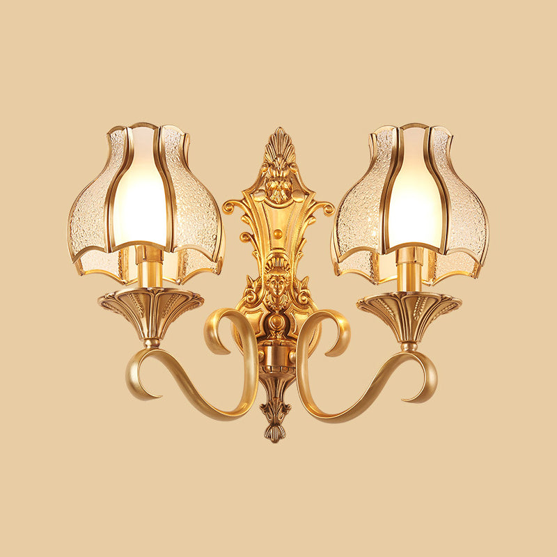 Vivolux | Traditionelle blütenförmige wandmontierte Leuchte Rippling-Glas-Wandleuchte in Gold
