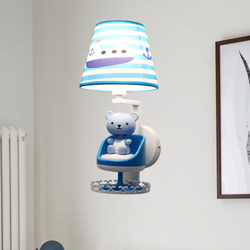 Vivolux | Verpleegkamer Speelgoed Beer Muur Lamp met Schip Stof 1 Hoofd Kinderen Blauw Wandlamp