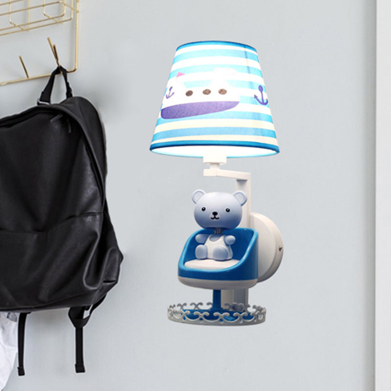 Vivolux | Verpleegkamer Speelgoed Beer Muur Lamp met Schip Stof 1 Hoofd Kinderen Blauw Wandlamp