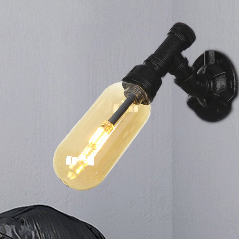 Vivolux | 1 Glühbirne Kapsel Wandleuchte Schwarz Industrielles Metall und Bernstein Glas Wandmontierte Lampe für Innen mit Rohr