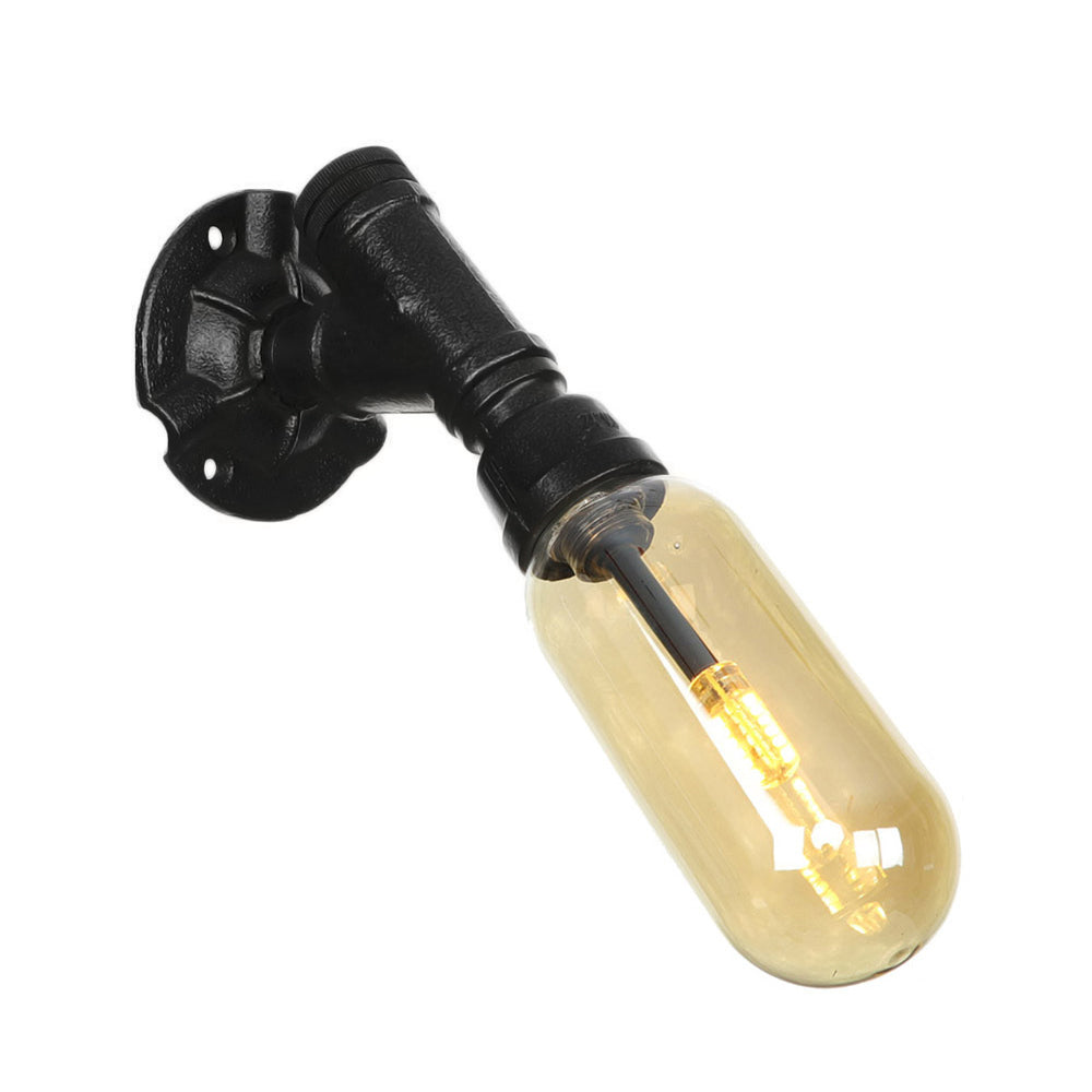 Vivolux | 1 Glühbirne Kapsel Wandleuchte Schwarz Industrielles Metall und Bernstein Glas Wandmontierte Lampe für Innen mit Rohr