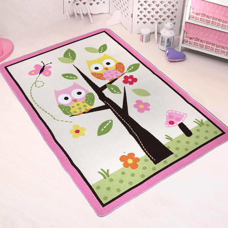 Vivolux | Roze Uil Tekenafdruk Tapijt Polyester Cartoon Tapijt Antislip Tapijt Machine Wasbaar Huisdiervriendelijk Vloerkleed voor Kinderkamer