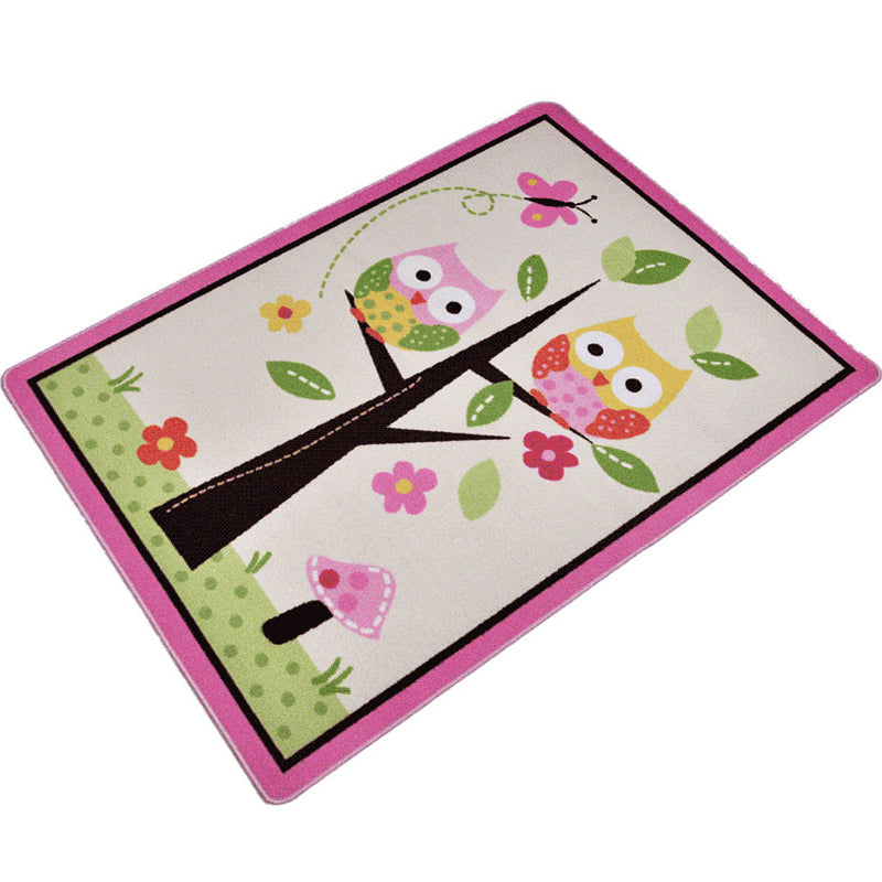 Vivolux | Roze Uil Tekenafdruk Tapijt Polyester Cartoon Tapijt Antislip Tapijt Machine Wasbaar Huisdiervriendelijk Vloerkleed voor Kinderkamer