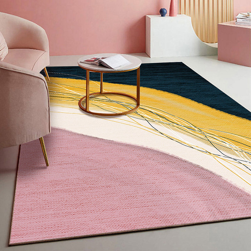 Vivolux | Retro Abstract Line Art Teppich Mehrfarbiger Mid-Century Teppich Synthetik Waschbar Fleckenresistent Rutschfester Teppich für das Wohnzimmer
