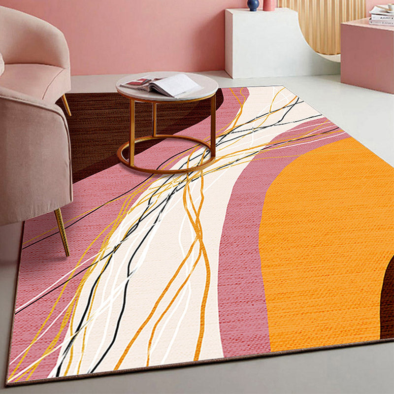 Vivolux | Retro Abstract Line Art Teppich Mehrfarbiger Mid-Century Teppich Synthetik Waschbar Fleckenresistent Rutschfester Teppich für das Wohnzimmer