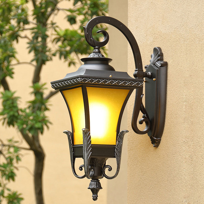 Vivolux | 1 Kopf Tan Glas Wandmontage Licht Traditionell Kaffee Quadrat Glocke Außen Wand Licht Armatur