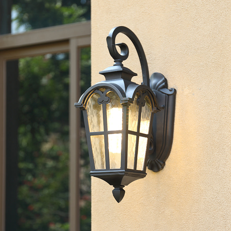 Vivolux | 1 Glühbirne Wandmontage Licht Retro Laternenförmige Rippenglas Wandleuchte für Innenhof