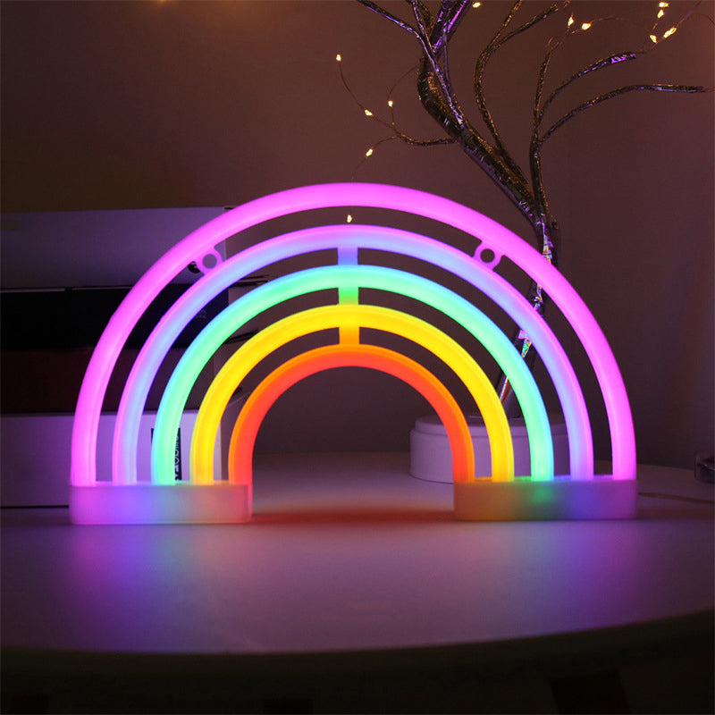 Vivolux | Witte Regenboogvormige LED Tafel licht Minimalisme Rubber Neon Muurverlichting met USB Oplaadpoort
