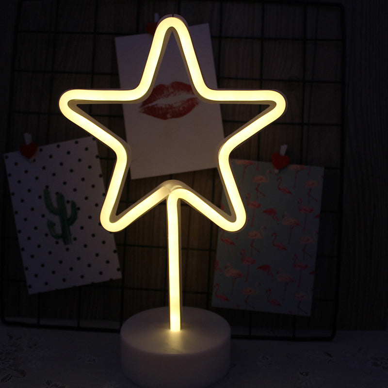Vivolux | Plastik Cartoon LED Tischlampe Zeitgenössische Neon Nachtbeleuchtung in Weiß für Schlafzimmer