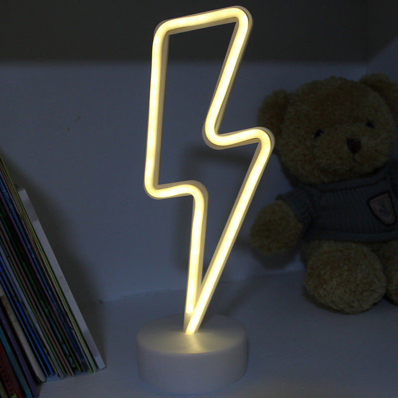 Vivolux | Plastik Cartoon LED Tischlampe Zeitgenössische Neon Nachtbeleuchtung in Weiß für Schlafzimmer