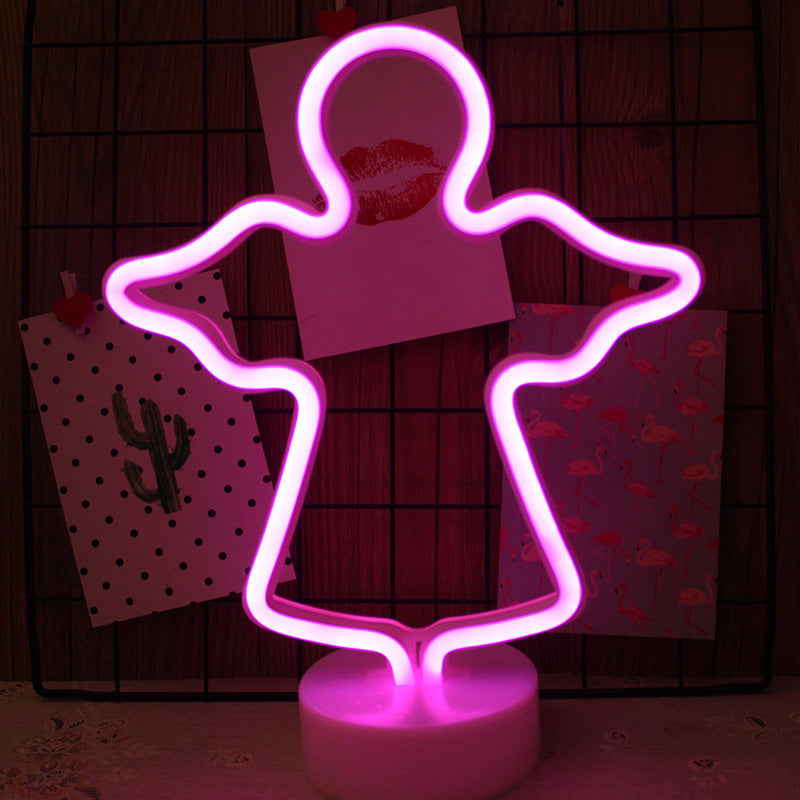 Vivolux | Plastik Cartoon LED Tischlampe Zeitgenössische Neon Nachtbeleuchtung in Weiß für Schlafzimmer