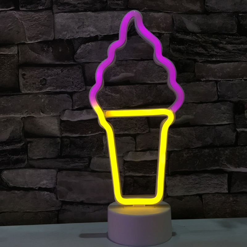 Vivolux | Plastik Cartoon LED Tischlampe Zeitgenössische Neon Nachtbeleuchtung in Weiß für Schlafzimmer