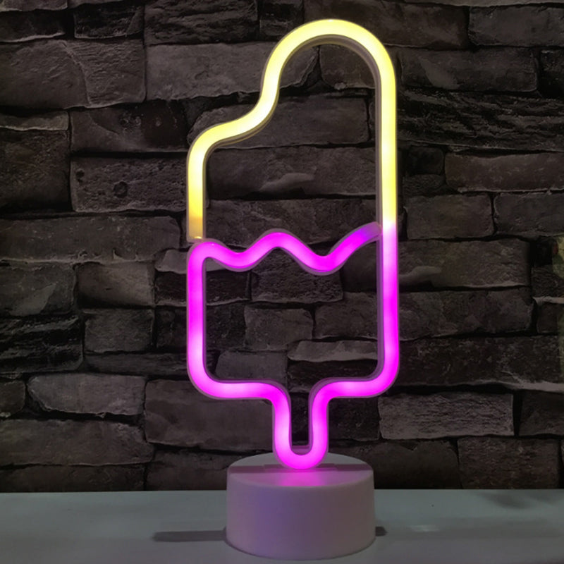 Vivolux | Plastik Cartoon LED Tischlampe Zeitgenössische Neon Nachtbeleuchtung in Weiß für Schlafzimmer