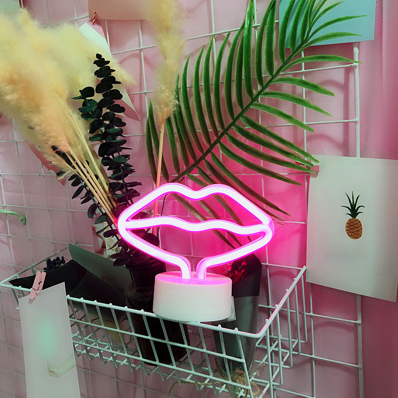 Vivolux | Plastik Cartoon LED Tischlampe Zeitgenössische Neon Nachtbeleuchtung in Weiß für Schlafzimmer