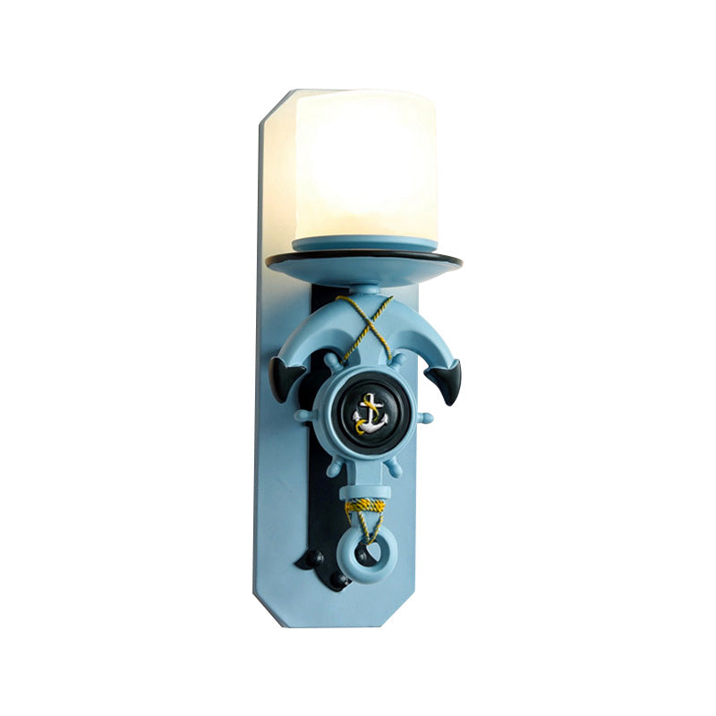Vivolux | 1 Hoofde Indoor Wandlamp Nautische Stijl Blauw/Wit Wandverlichting met Cilinder Opal Glasschaduw en Ankerontwerp