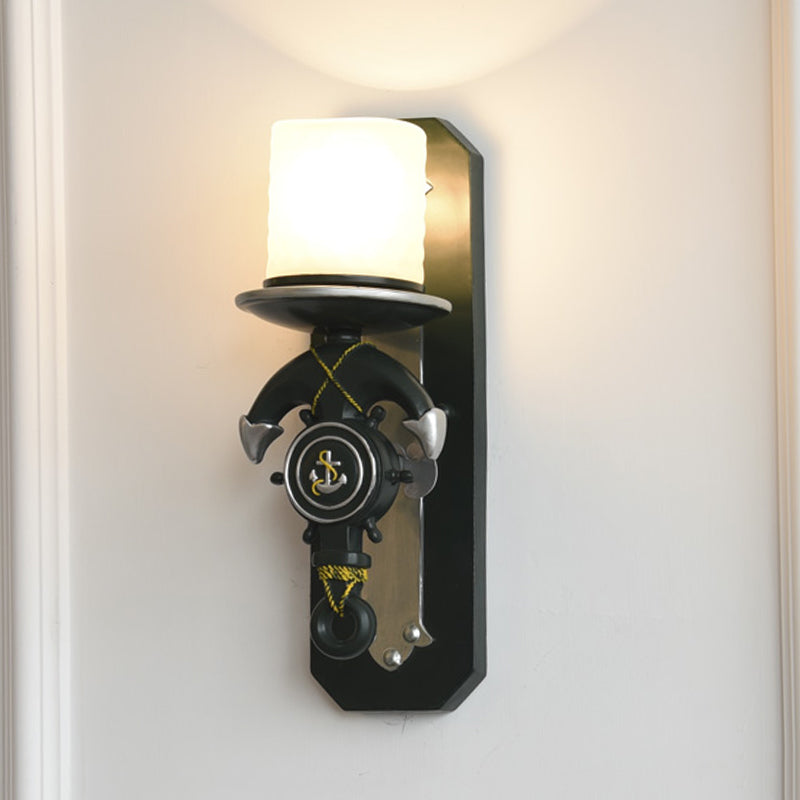 Vivolux | 1 Hoofde Indoor Wandlamp Nautische Stijl Blauw/Wit Wandverlichting met Cilinder Opal Glasschaduw en Ankerontwerp