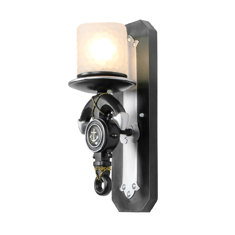 Vivolux | 1 Hoofde Indoor Wandlamp Nautische Stijl Blauw/Wit Wandverlichting met Cilinder Opal Glasschaduw en Ankerontwerp