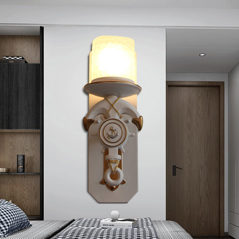 Vivolux | 1 Hoofde Indoor Wandlamp Nautische Stijl Blauw/Wit Wandverlichting met Cilinder Opal Glasschaduw en Ankerontwerp