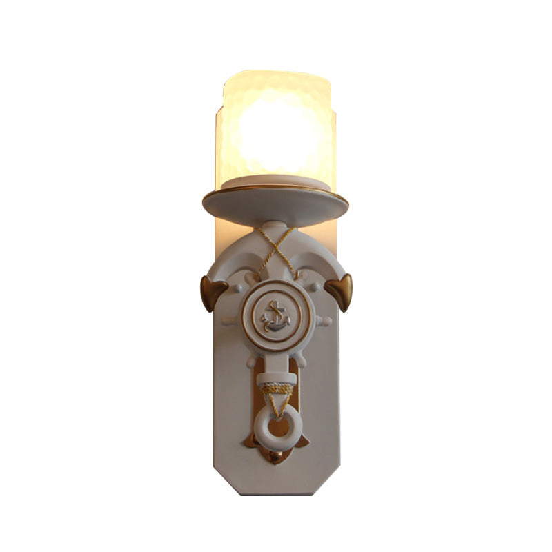 Vivolux | 1 Hoofde Indoor Wandlamp Nautische Stijl Blauw/Wit Wandverlichting met Cilinder Opal Glasschaduw en Ankerontwerp