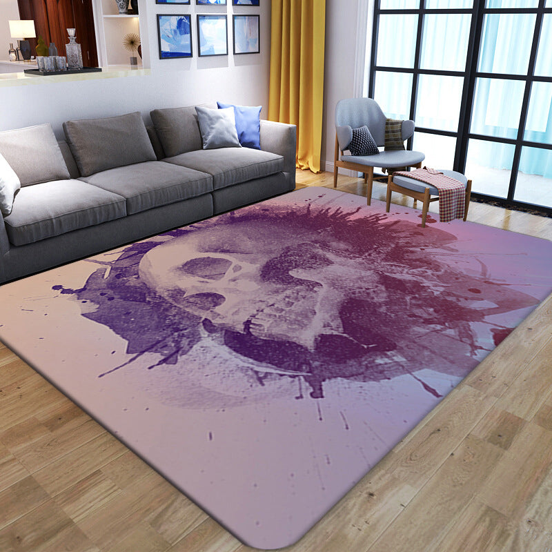 Vivolux | Punk Abstract Skull Print Teppich Schwarz Neuheit Teppich Synthetik Fleckenbeständig Maschinenwaschbar Rutschfeste Rückseite Teppich für Wohnzimmer