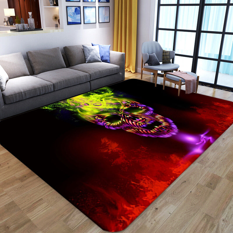 Vivolux | Punk Abstract Skull Print Teppich Schwarz Neuheit Teppich Synthetik Fleckenbeständig Maschinenwaschbar Rutschfeste Rückseite Teppich für Wohnzimmer