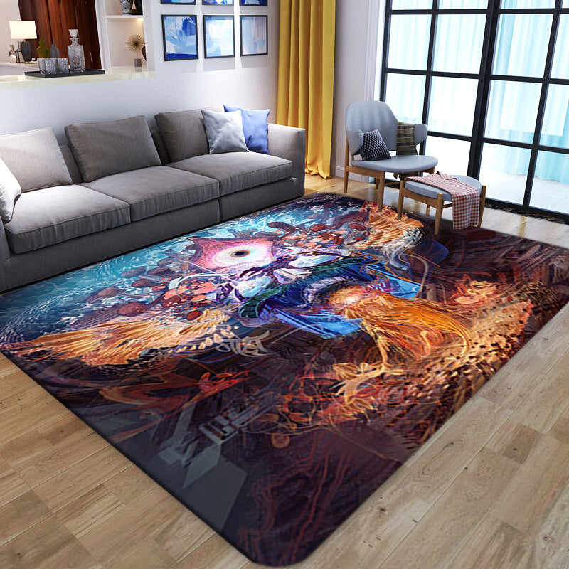 Vivolux | Punk Abstract Skull Print Teppich Schwarz Neuheit Teppich Synthetik Fleckenbeständig Maschinenwaschbar Rutschfeste Rückseite Teppich für Wohnzimmer