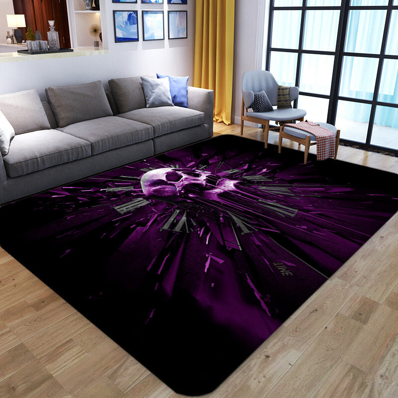 Vivolux | Punk Abstract Skull Print Teppich Schwarz Neuheit Teppich Synthetik Fleckenbeständig Maschinenwaschbar Rutschfeste Rückseite Teppich für Wohnzimmer