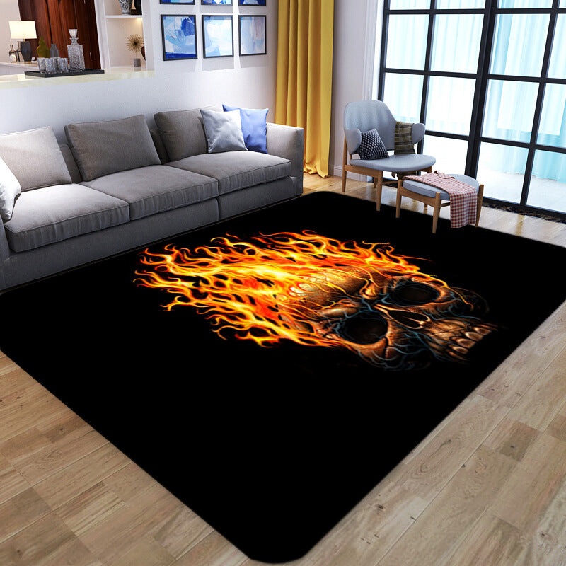 Vivolux | Punk Abstract Skull Print Teppich Schwarz Neuheit Teppich Synthetik Fleckenbeständig Maschinenwaschbar Rutschfeste Rückseite Teppich für Wohnzimmer
