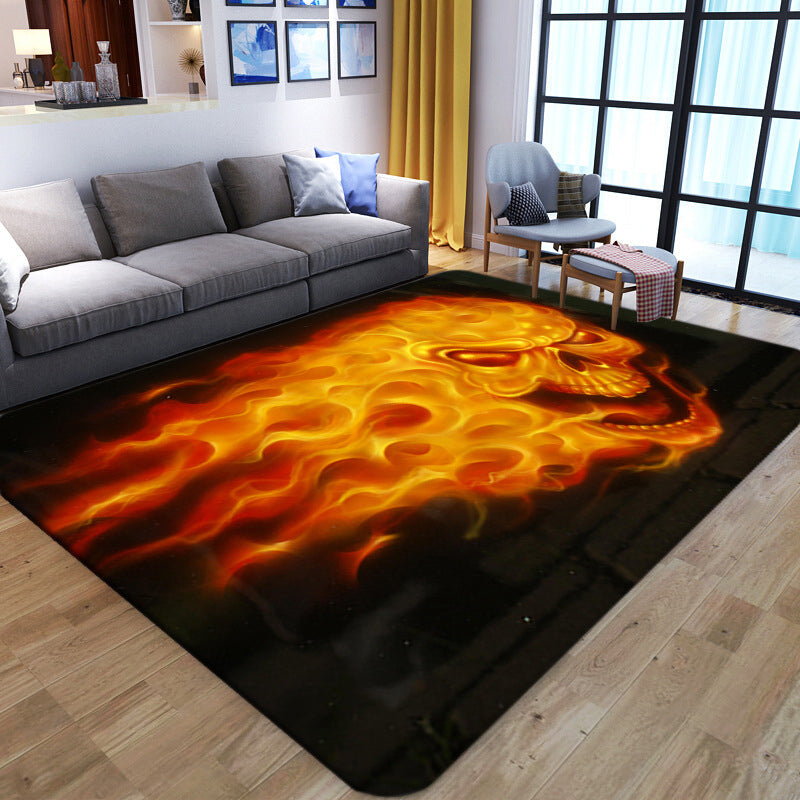 Vivolux | Punk Abstract Skull Print Teppich Schwarz Neuheit Teppich Synthetik Fleckenbeständig Maschinenwaschbar Rutschfeste Rückseite Teppich für Wohnzimmer