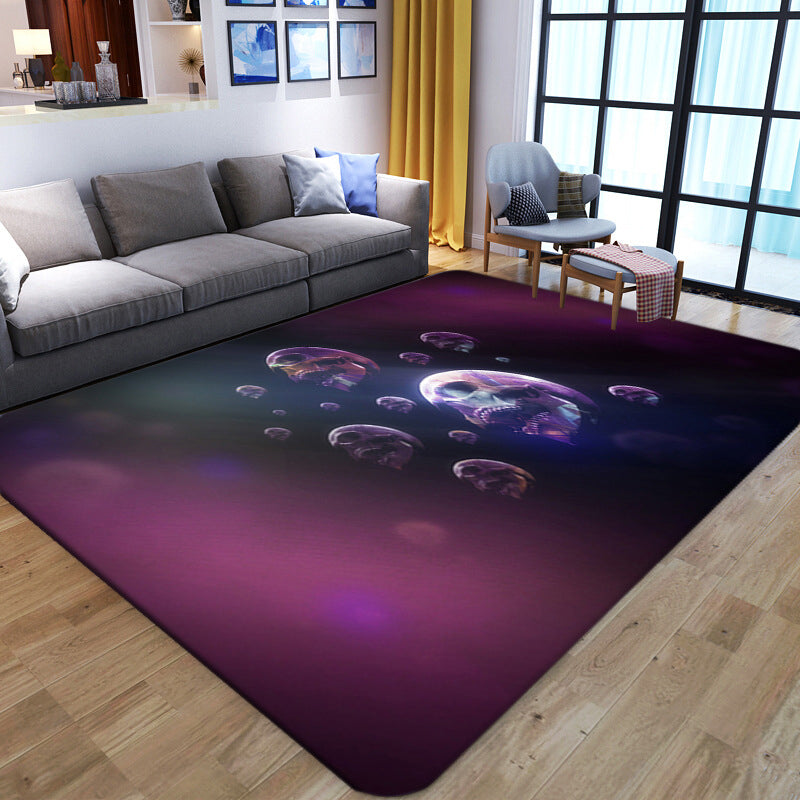 Vivolux | Punk Abstract Skull Print Teppich Schwarz Neuheit Teppich Synthetik Fleckenbeständig Maschinenwaschbar Rutschfeste Rückseite Teppich für Wohnzimmer