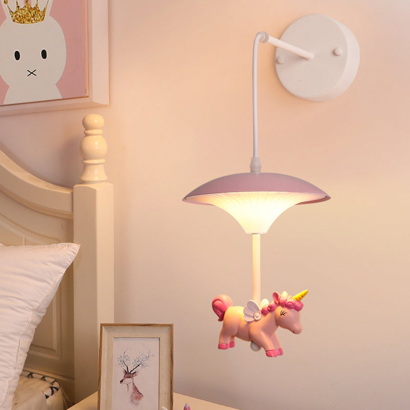 Vivolux | Pilzförmige Metall-LED-Wandlampe Rosa Wandbeleuchtung mit Harz-Einhorn