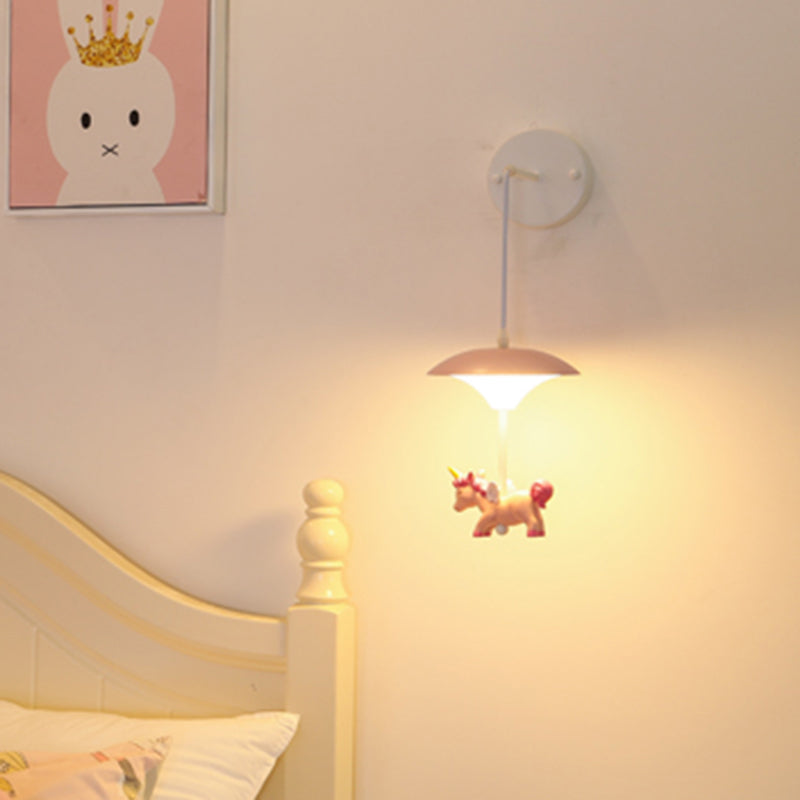 Vivolux | Pilzförmige Metall-LED-Wandlampe Rosa Wandbeleuchtung mit Harz-Einhorn