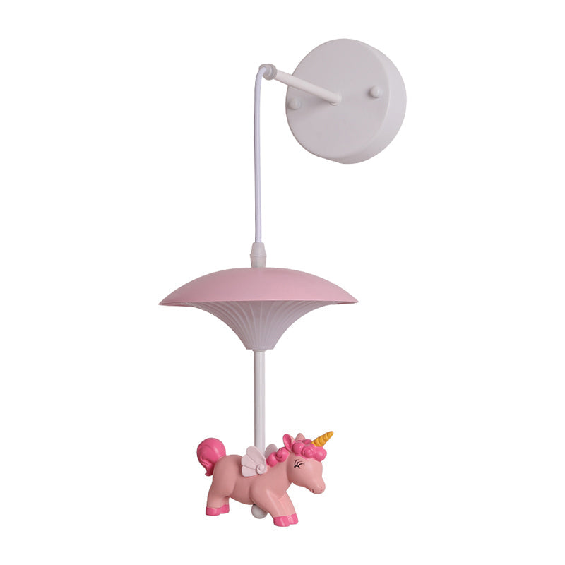 Vivolux | Pilzförmige Metall-LED-Wandlampe Rosa Wandbeleuchtung mit Harz-Einhorn