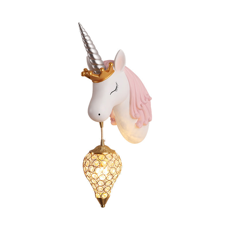 Vivolux | Resin Eenhoorn Wandlamp Cartoon Enkel-Lamp Wandverlichting Fixture met Kristallen Kap