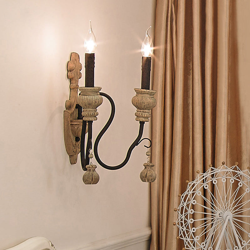 Vivolux | Resin Kandelaar Wandlamp Retro Stijl Woonkamer Wandlamp Fixture met Gebogen Arm in Zwart-Goud