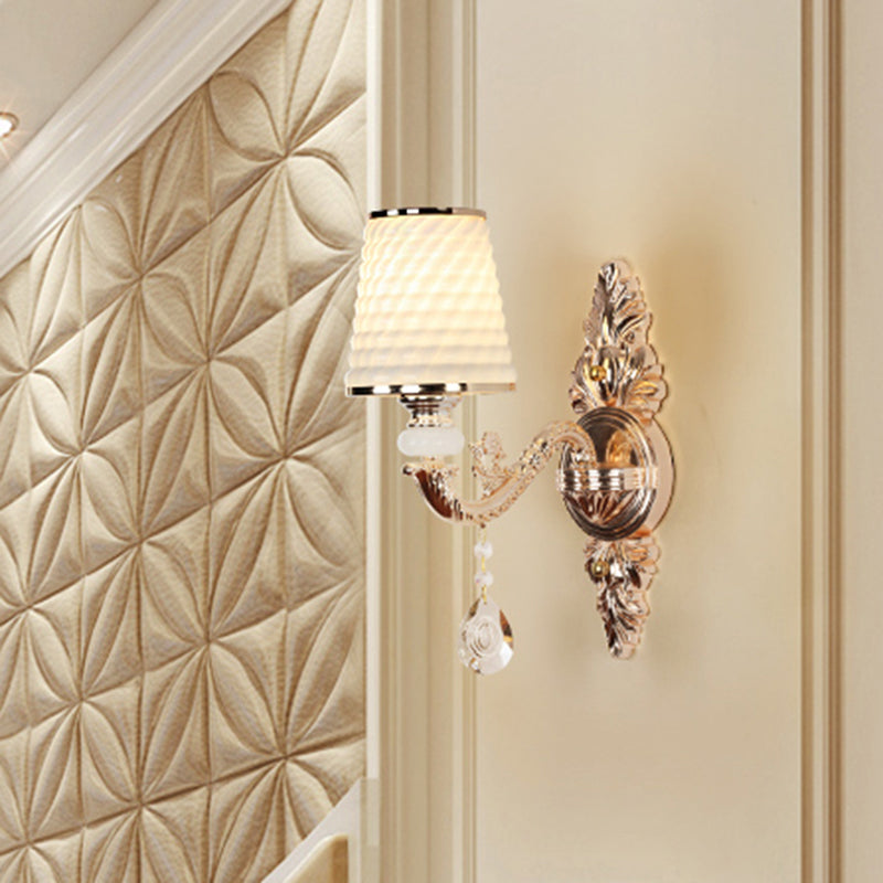 Vivolux | Tapered Textured Glass Wandlamp Vintage Gang Wandmontage Lamp met Crystal Draping in Goud